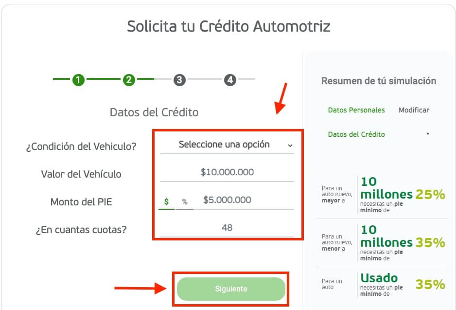como solicitar un credito automotriz online en Banco Falabella paso 6