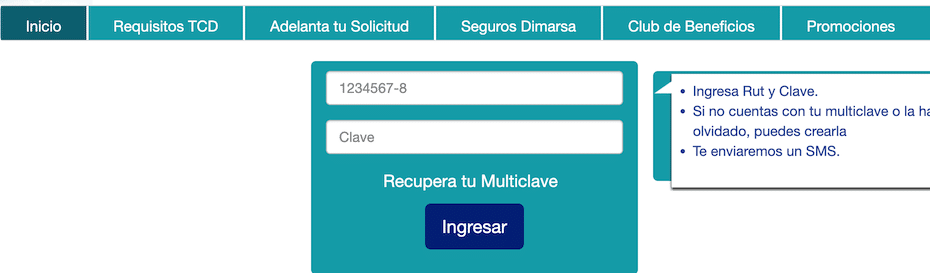 Pagar Dimarsa online por sucursal virtual